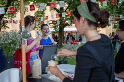 Students manning a food stall on campus.