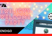 Graphic with Twilight welcome party Bendigo written across it