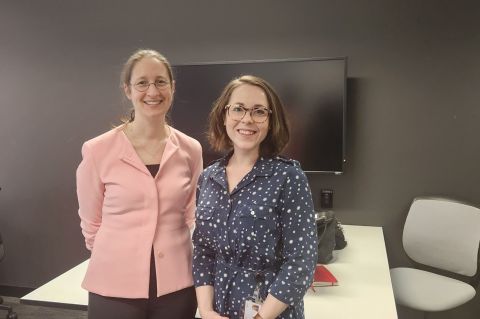 Professor Nora Shields and Dr Katy Unwin smiling at the manera