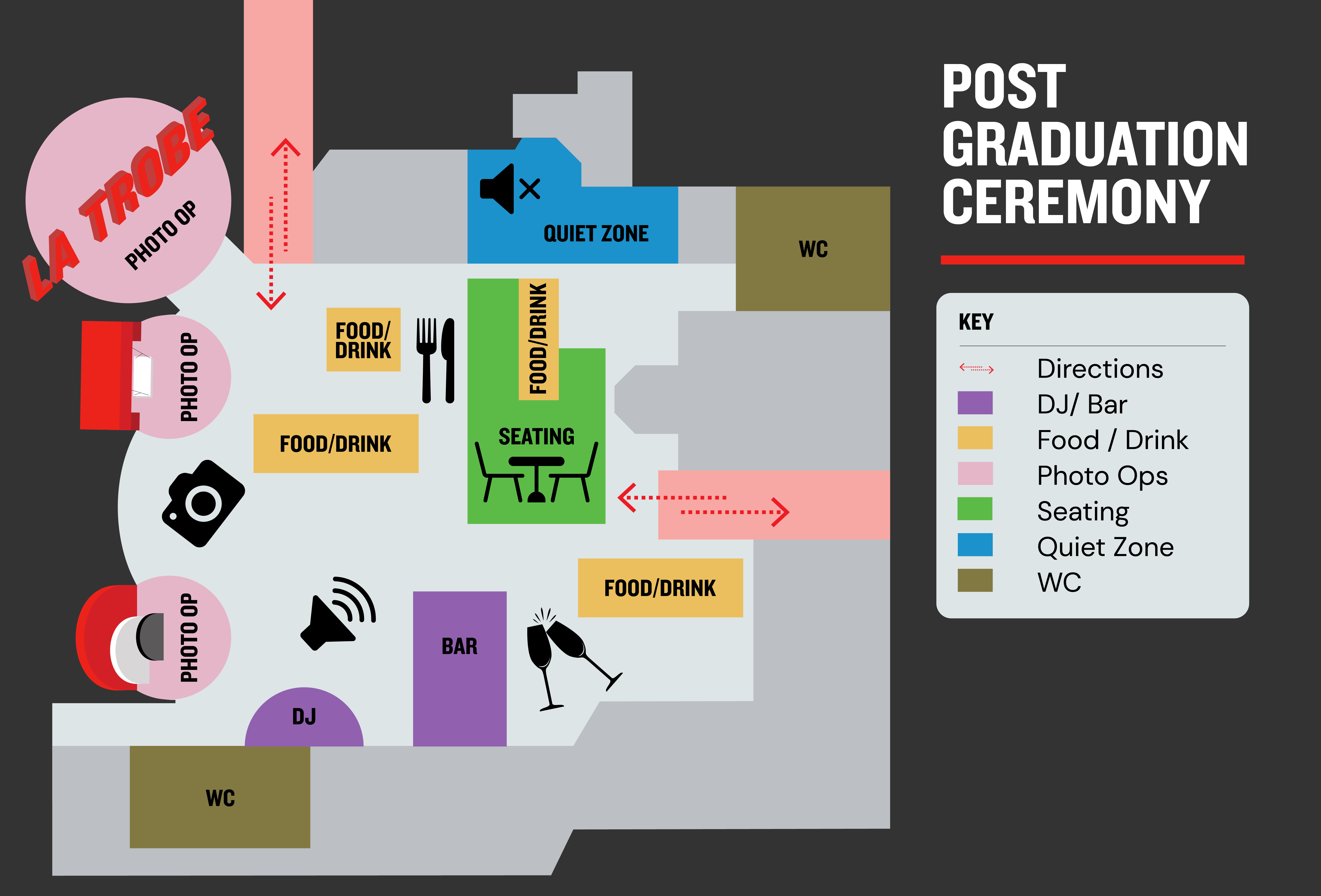 Illustrated map showing post ceremony locations